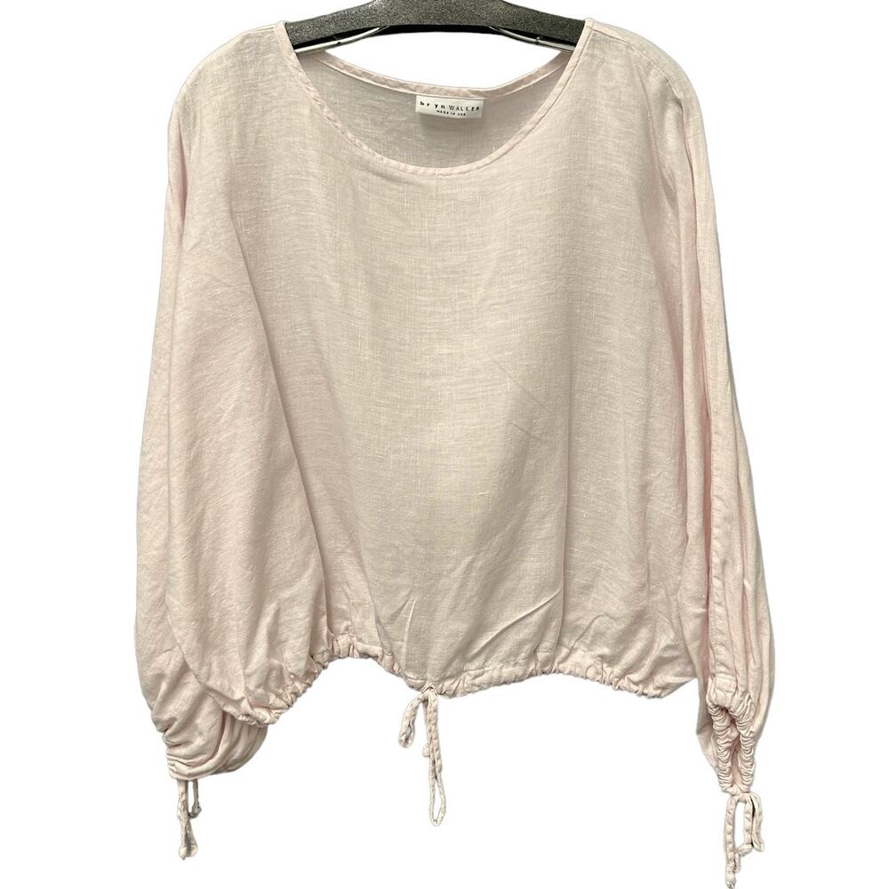 Bryn Walker 100% Linen Balloon Sleeve Drawstring Top Womens S Light Pink